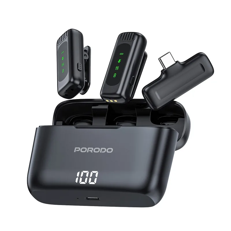 Porodo Lavalier Double Microphone with Charging Case