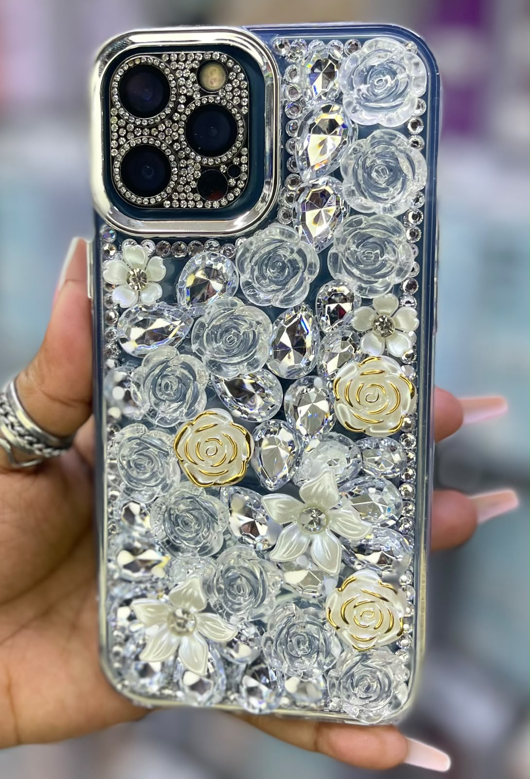 Luxury Diamond Floral iPhone Case with Rhinestone Camera Protector image