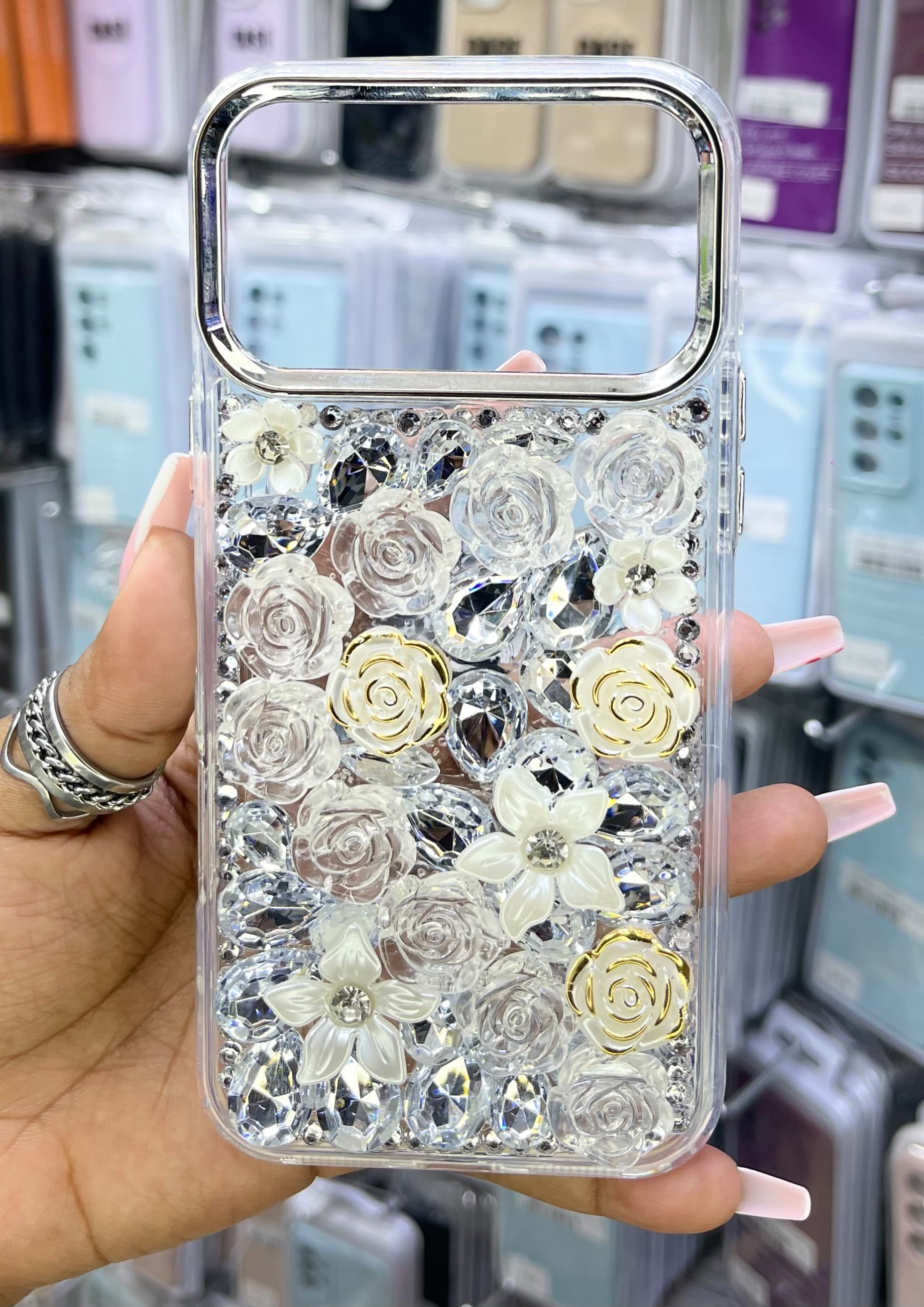 Luxury Floral Crystal iPhone Case with Gold Accents image